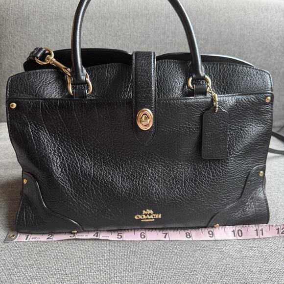 COACH Womens Mercer Satchel Hand Shoulder Bag Black Grain Leather Gold Turn Lock - Picture 16 of 16